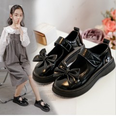 Chaussures en cuir pour petite fille avec nœud Fermeture à pression