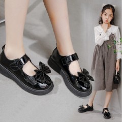 Chaussures en cuir pour petite fille avec nœud Fermeture à pression