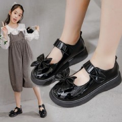 Chaussures en cuir pour petite fille avec nœud Fermeture à pression