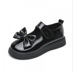 Chaussures en cuir pour petite fille avec nœud Fermeture à pression