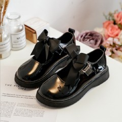 Chaussures en cuir pour petite fille avec nœud Fermeture à pression