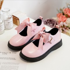 Chaussures en cuir pour petite fille avec nœud Fermeture à pression
