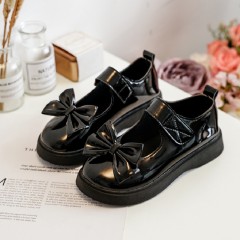 Chaussures en cuir pour petite fille avec nœud Fermeture à pression