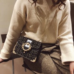 Sac à main Pochette et bandoulière pour femme avec rayures et Chaîne à carreaux