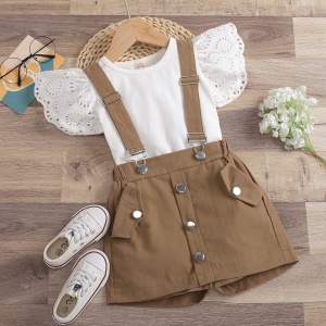 Ensemble T-shirt + culotte à bretelle pour fille