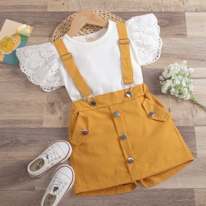 Ensemble T-shirt + culotte à bretelle pour fille