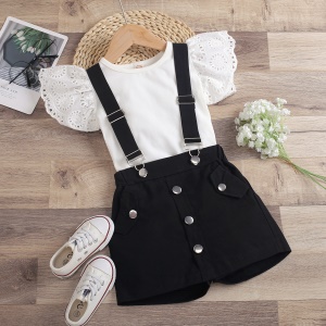 Ensemble T-shirt + culotte à bretelle pour fille