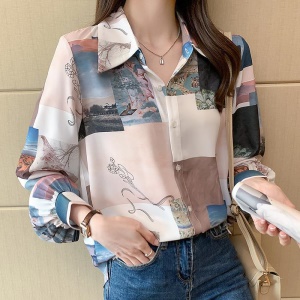 Chemise à manches longues imprimées pour femme