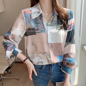 Chemise à manches longues imprimées pour femme