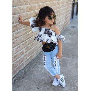 Ensemble top+ pantalon jean pour fille
