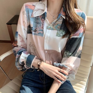 Chemise à manches longues imprimées pour femme