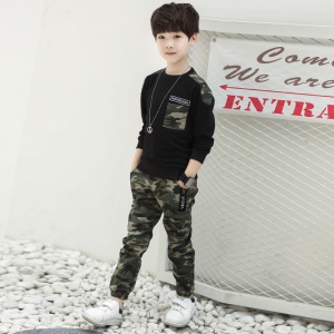 Ensemble top à manches longues +pantalon  à motif camouflé