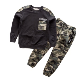 Ensemble top à manches longues +pantalon  à motif camouflé