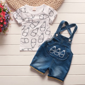 Ensemble tee-shirt+ pantacourt à bretelle pour garçon