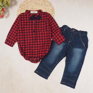 Ensemble chemise carrelée protège couche+ jean pour enfants