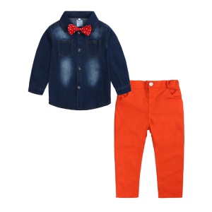 Ensemble chemise avec noeud papillon  +pantalon jean pour enfant