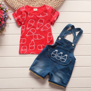 Ensemble tee-shirt+ pantacourt à bretelle pour garçon