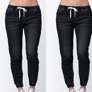 Pantalon jean stretch pour femmes à lacet