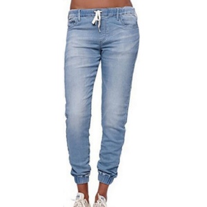 Pantalon jean stretch pour femmes à lacet
