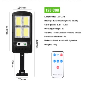 Lampe solaire d'extérieur avec détecteur de mouvement et télécommande