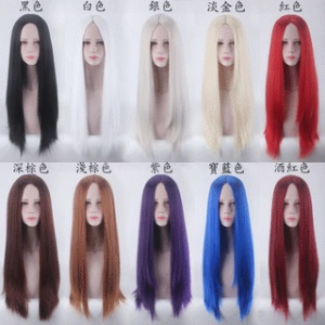 Perruque en fibre  synthétique à  cheveux lisses et longs