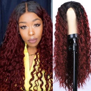 Perruque en fibre synthétique avec cheveux bouclés long brun