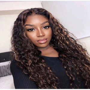 Perruque en fibre synthétique avec cheveux bouclés long brun