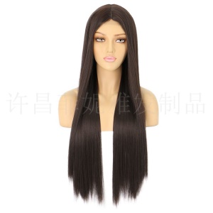 Perruque en fibre synthétique Lisse cheveux longs bruns