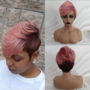 Perruque en fibre synthétique cheveux bouclés courts/lisses