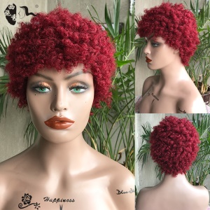 Perruque humaine courte à cheveux bouclés