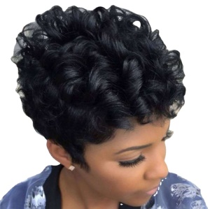 Perruque en fibre synthétique cheveux bouclés courts/lisses