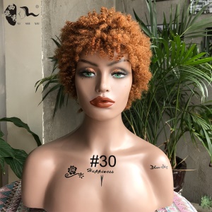 Perruque humaine courte à cheveux bouclés