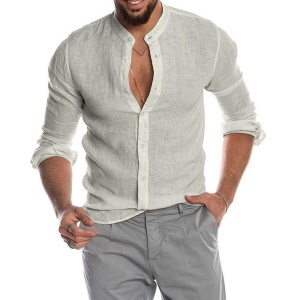 Chemise en lin à manches longues et col mao