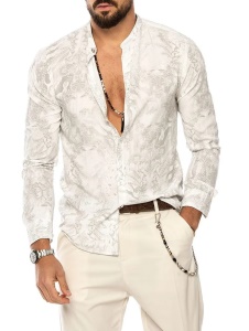 Chemise imprime pour homme à manches longues et à col mao