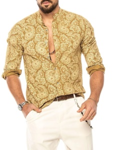 Chemise imprime pour homme à manches longues et à col mao