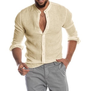 Chemise en lin à manches longues et col mao