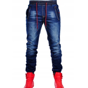Pantalon jean bleu stretch pour homme taille en gaine et à lacet