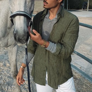 Chemise homme à manches longues en coton et lin doux