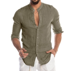 Chemise en lin à manches longues et col mao