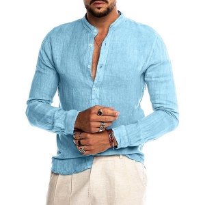 Chemise en lin à manches longues et col mao