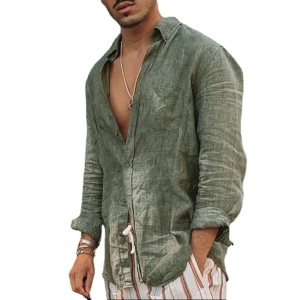 Chemise homme à manches longues en coton et lin doux