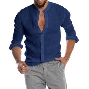 Chemise en lin à manches longues et col mao