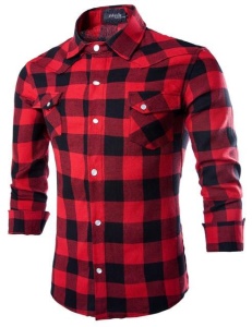 Chemise homme à manches longues, grands carreaux de vichy