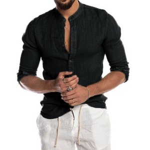 Chemise en lin à manches longues et col mao