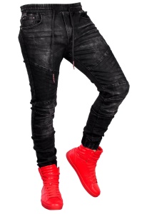 Jean homme stretch taille à gaine et à lacet noir