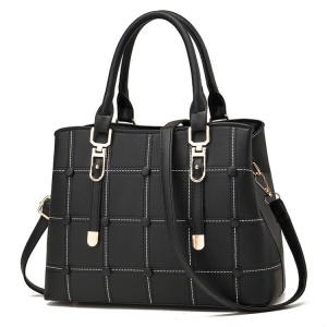 Sac à main en cuir avec rayures à carreaux