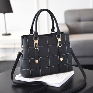 Sac à main en cuir avec rayures à carreaux