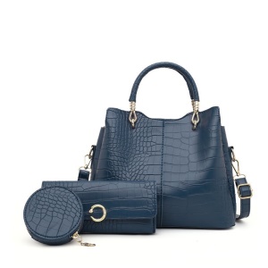 Ensemble de sac à main et porte-monnaie en cuir 3 pcs  avec motif de crocodile