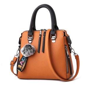 Sac à main pour femmes   en cuir avec motif litchi et pendentif