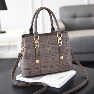 Sac à main en cuir avec rayures à carreaux